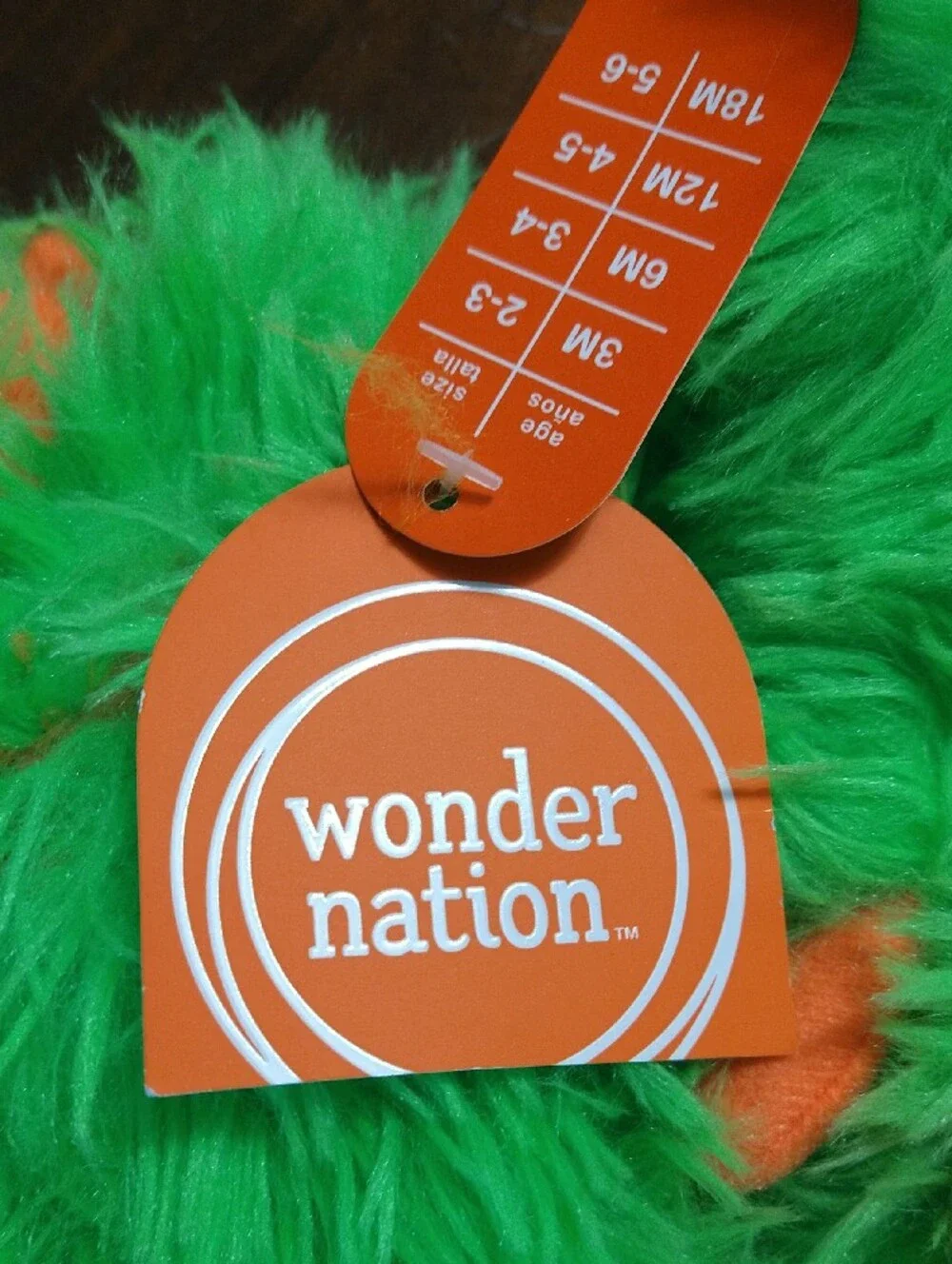 Wonder Nation Green Fuzzy Monster Slippers with Orange Accents